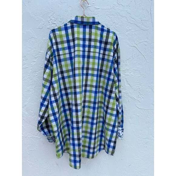 Robert Graham Mens Contemporary Fit Paisley Checkered Polo Blue Green Size 3XL - Picture 7 of 10